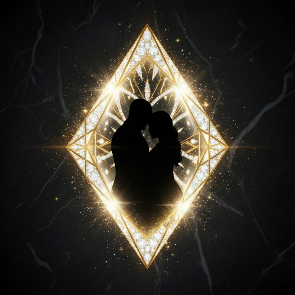 Gold Diamond with Silhouette Couple Hugging