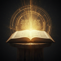 Open Bible with Golden Scripture, Dark Background