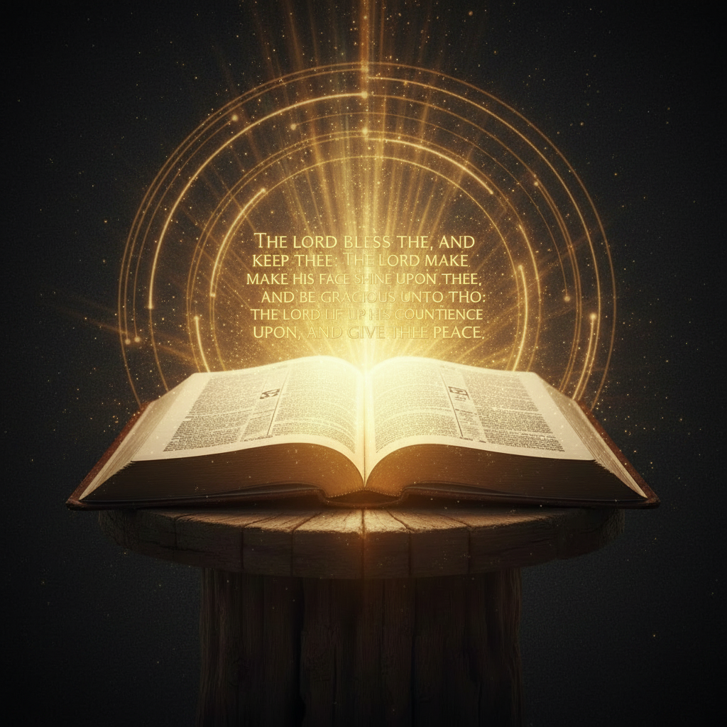 Open Bible with Golden Scripture, Dark Background
